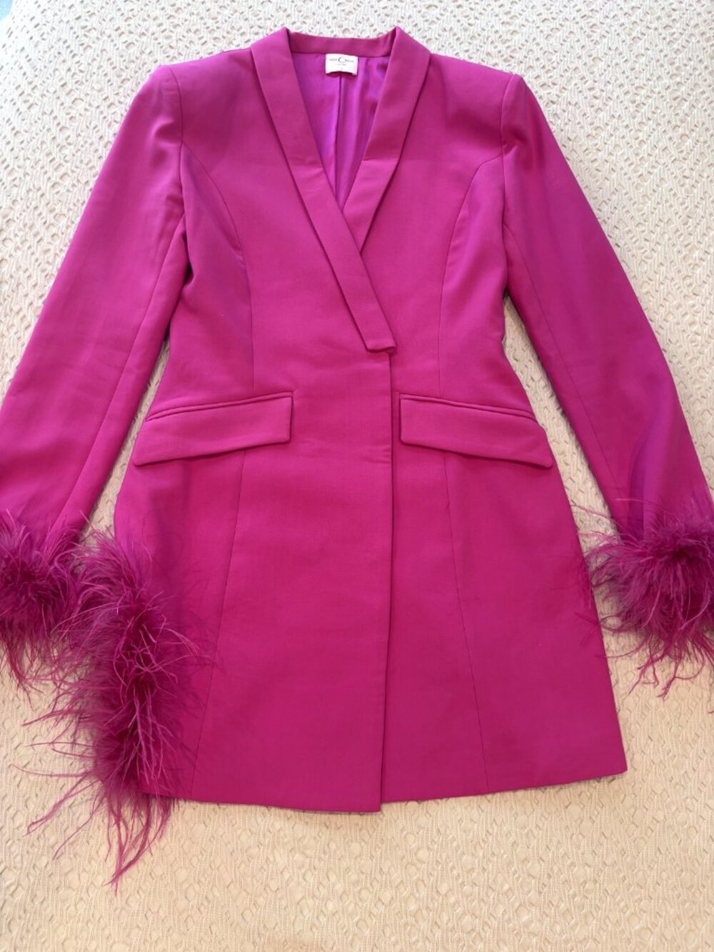 Miss Circle Madeline Fuchsia Feather Trim Blazer Dress M